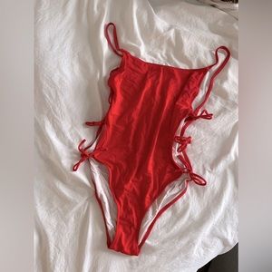 Solid and Striped One Piece Swimsuit